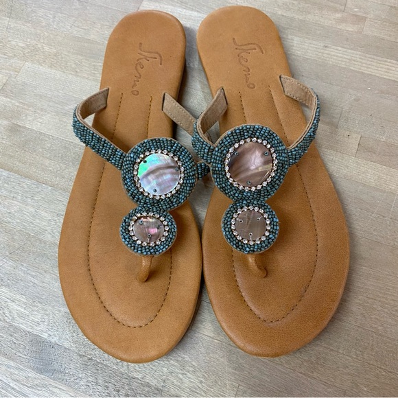 Skemo Shoes - SKEMO Beaded Mother of Pearl Flip Flops Sandals Sz 9